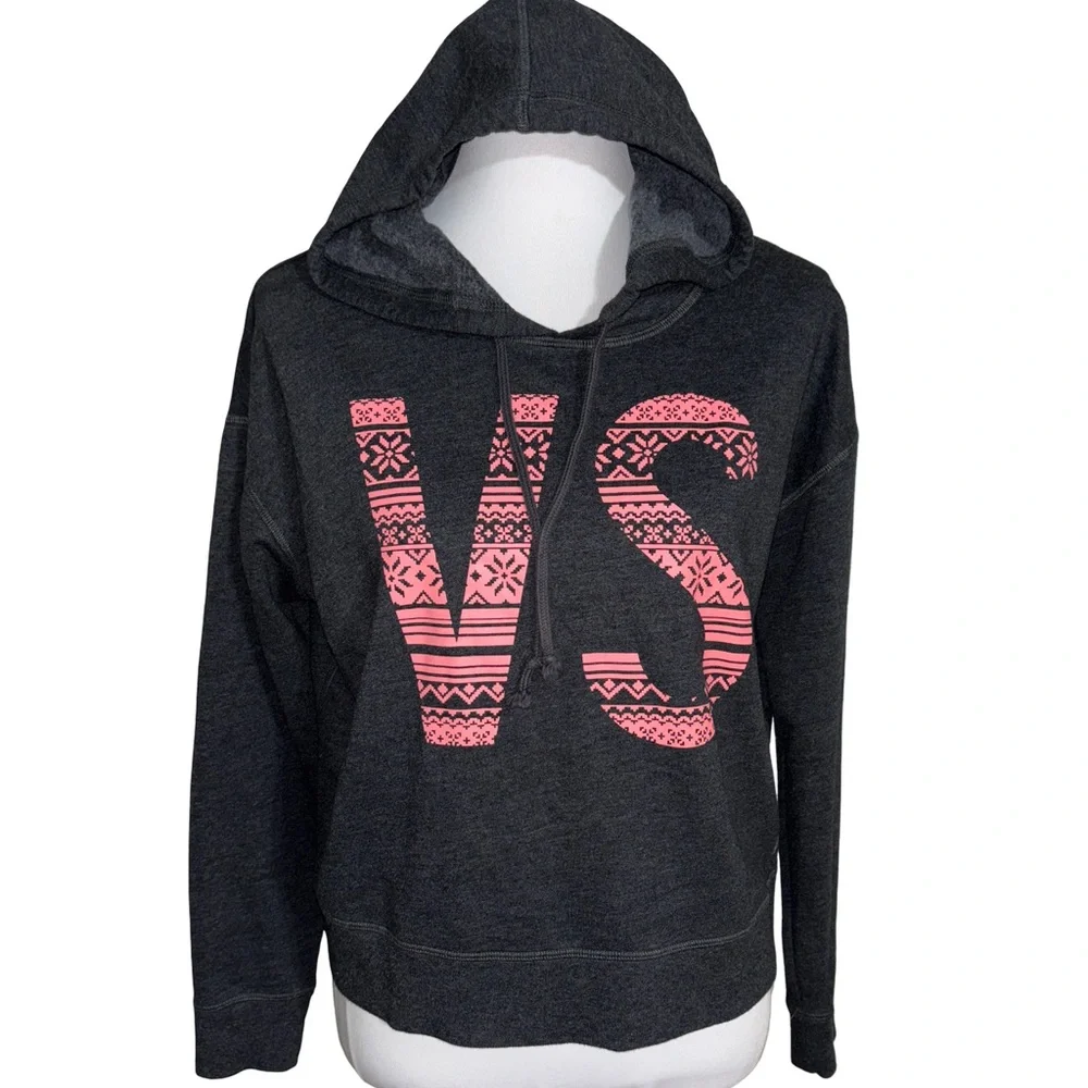 Victoria's Secret Charcoal Hoodie with Pink Pattern